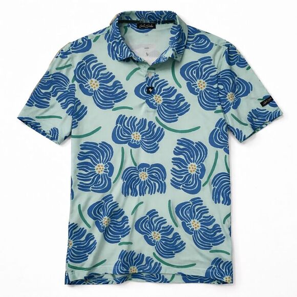 Bad Birdie Other - Bad Birdie Polo Shirt Golf Men's Size Medium Blue Floral Print Preppy Comfort